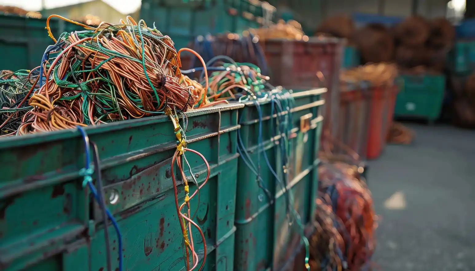 Copper wire and electrical cable being sorted for recycling